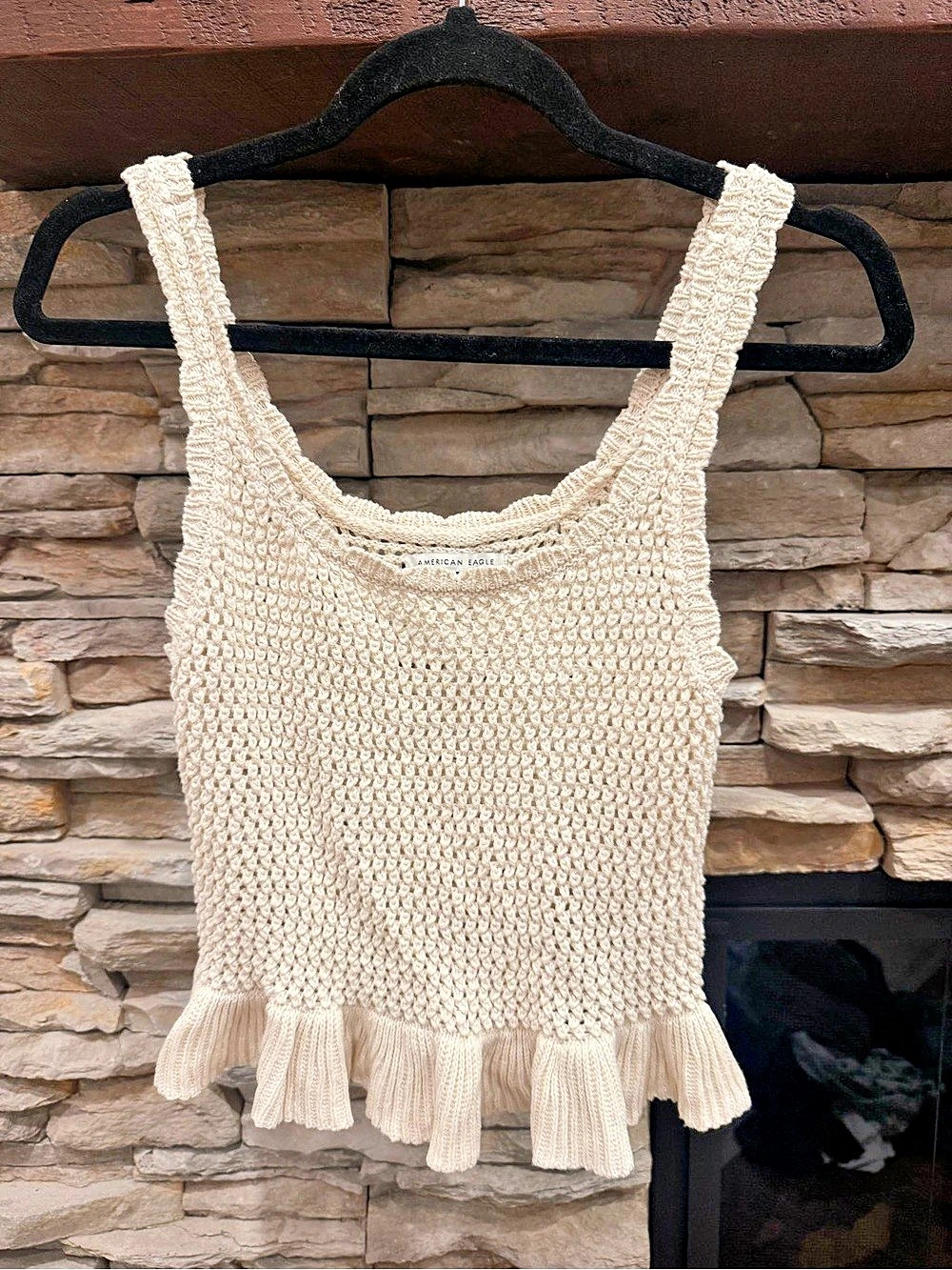 American Eagle AE Ruffle Hem V-Neck Sweater Tank Cream Sweater Tank